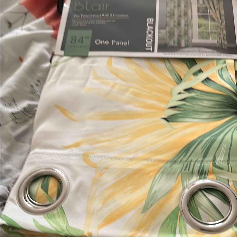 Yellow and Green Floral Blackout Curtain Panel